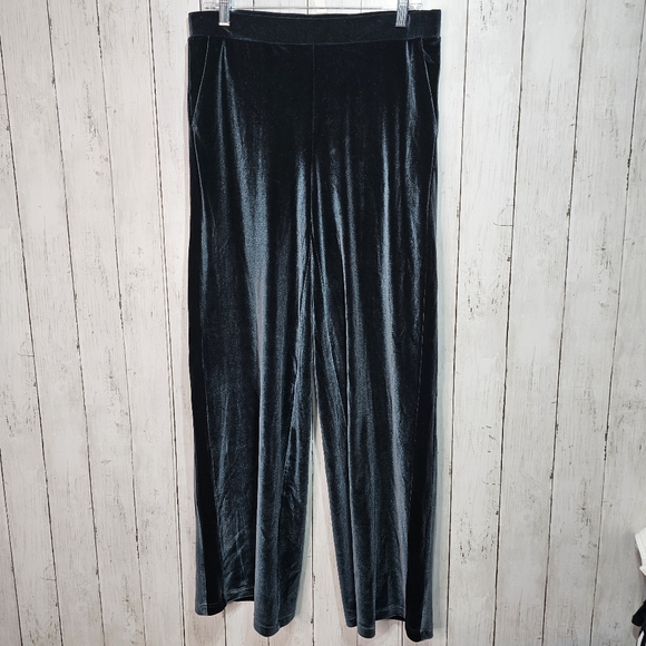 Betabrand Wide Leg Velvet Pull On Dress Pants High Rise Stretch Waist Size Large - Picture 2 of 8